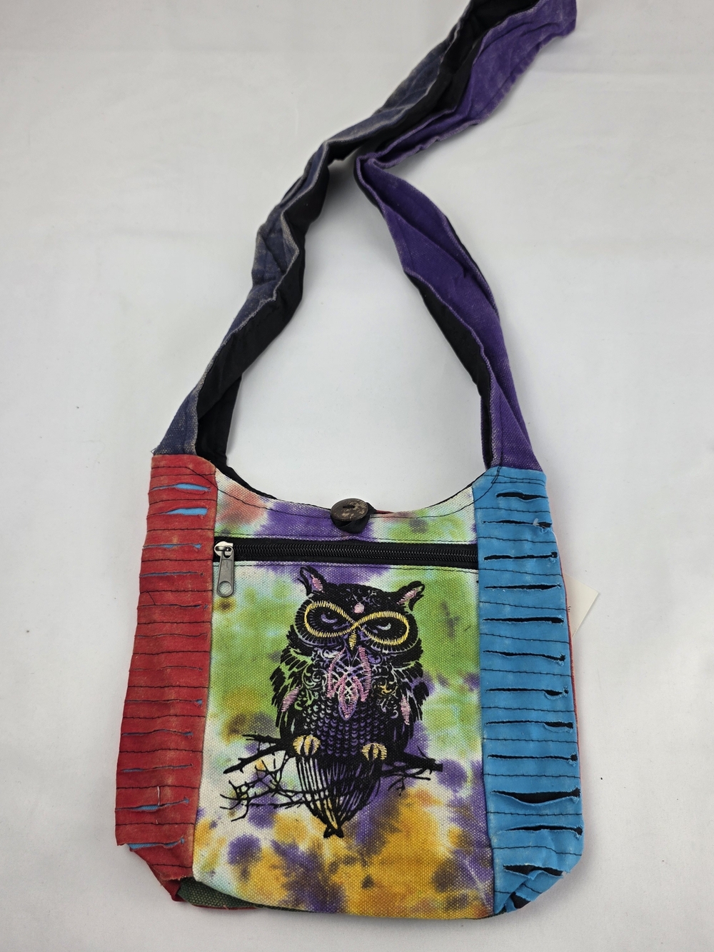 🦉 Handmade Owl Tie Dye Crossbody Bag Fair Trade Boho Festival Purse NWT